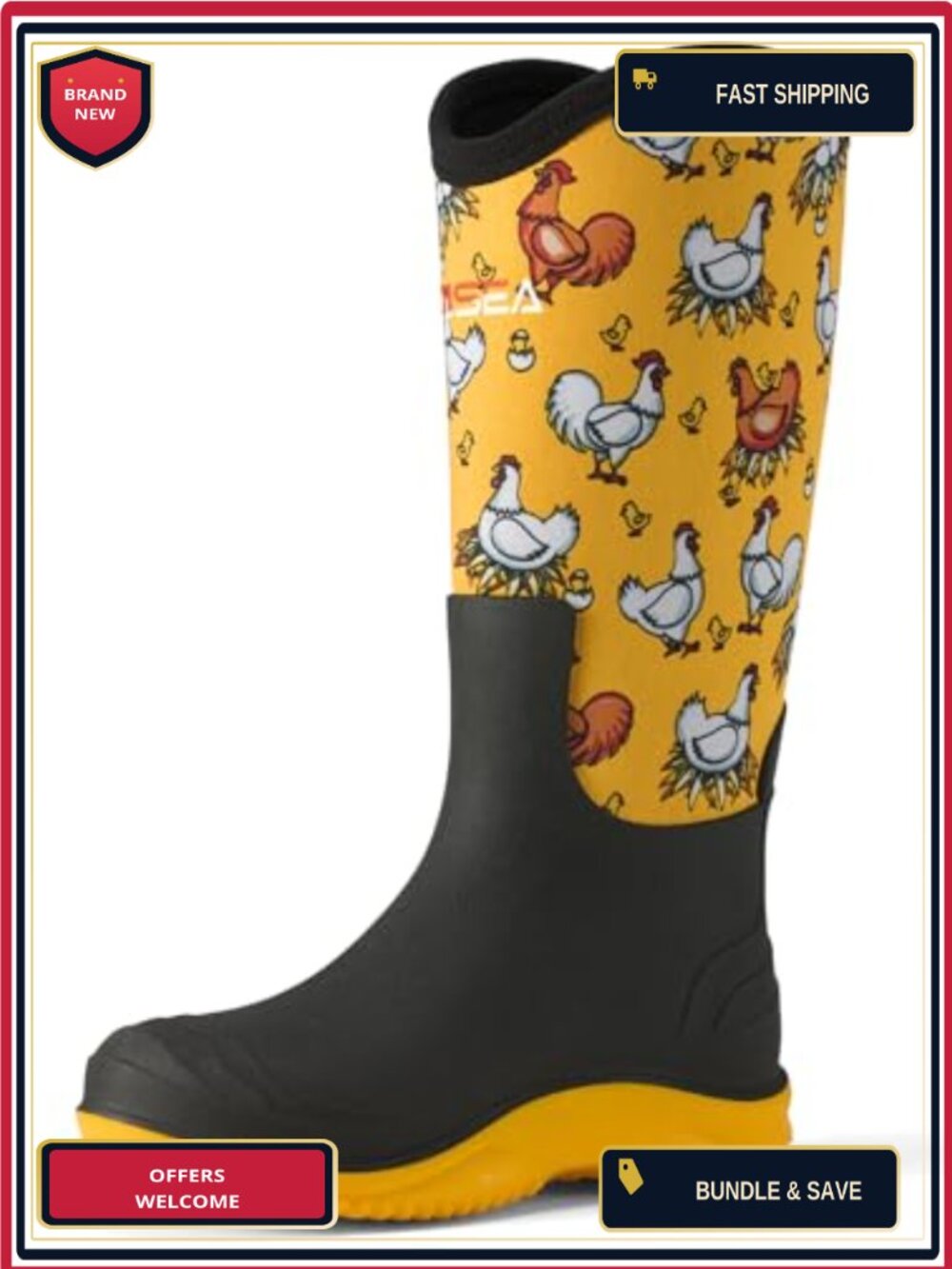 Waterproof Insulated Neoprene Rain Boots, Anti-Slip Garden Work Shoes